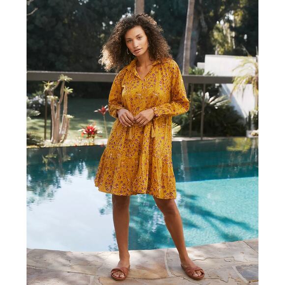 Roller Rabbit Rhone Mini Dress Women's Size Small Yellow Floral Tassel Cover-Up - Picture 1 of 11